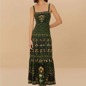 FARM Rio Green and Gold Sleeveless Sundress